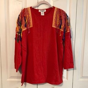 Vintage 80s Victoria Jones Colorful Rainbow Ribbons Long Length Top Size 1X